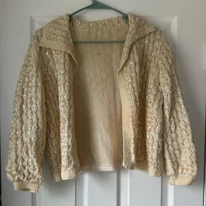 Vintage Cream Open Front Shrug Cardigan